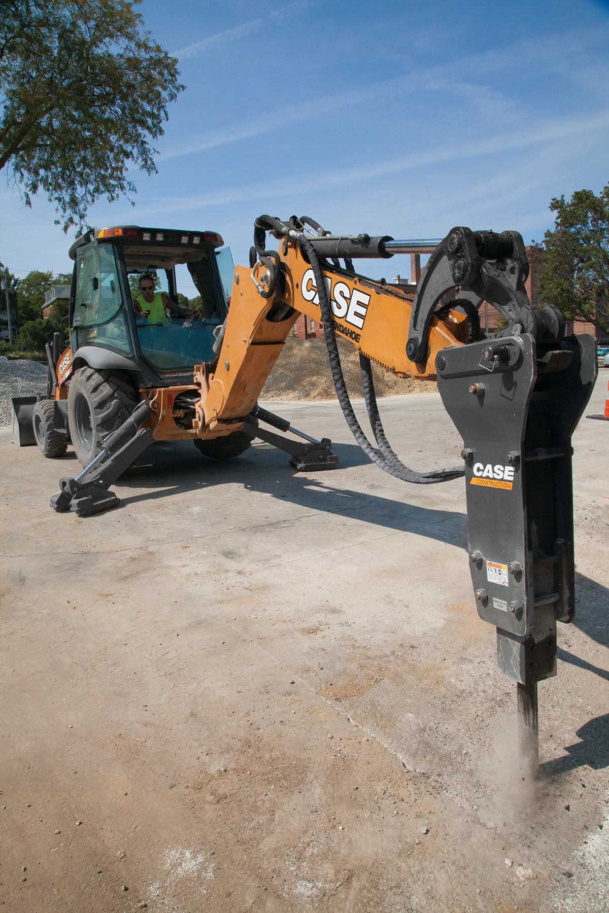 Case backhoe with hydraulic hammer