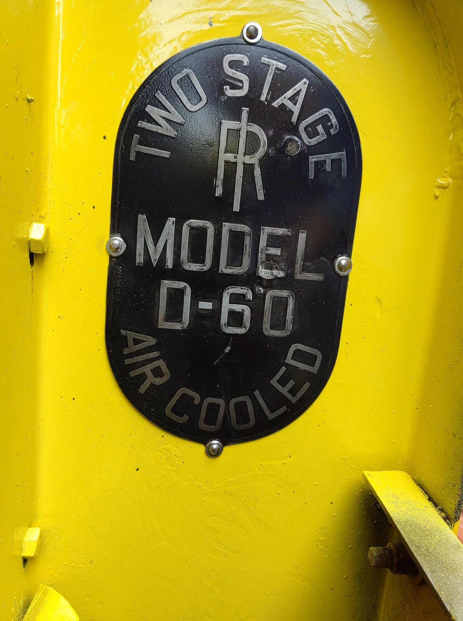 restored name plate on 1943 Ingersoll Rand air compressor Model D-60