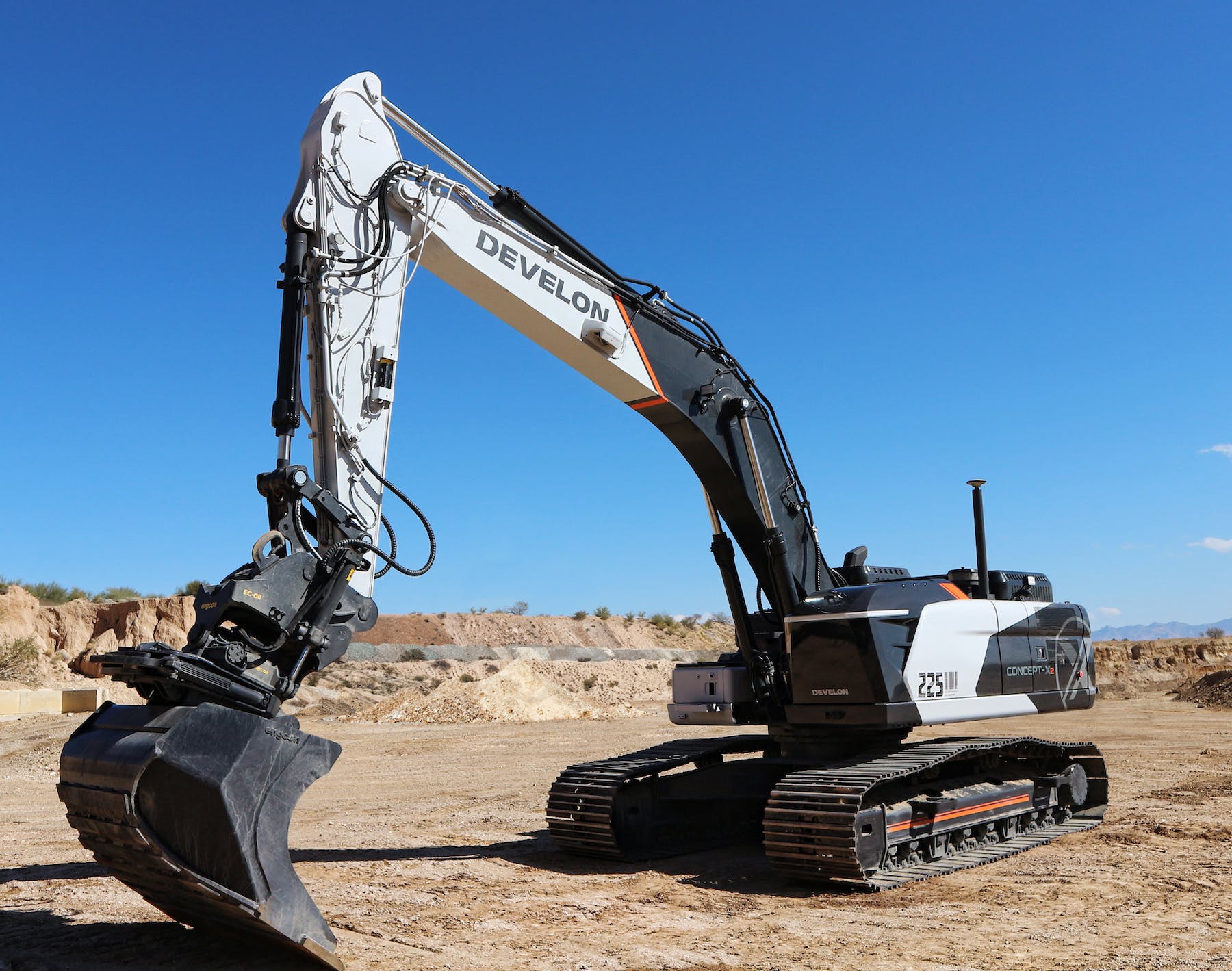 Develon DX225-CX autonomous excavator in desert